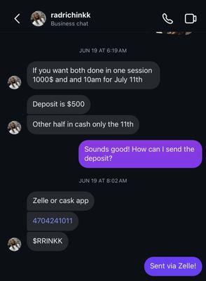 Initial appointment & deposit being discussed.