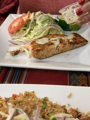 Salmon with side salad (can come with rice etc) option from the $17 combo menu
