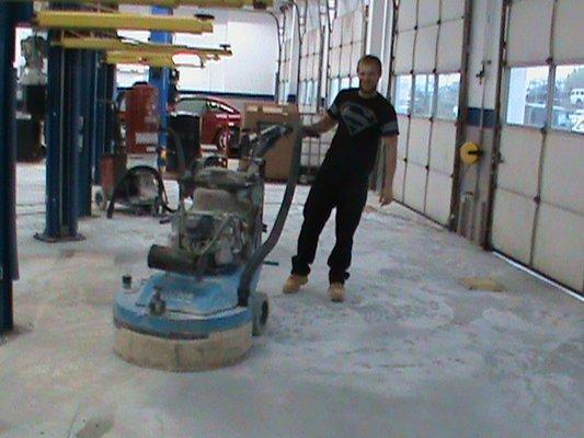 Prep work Before Mercedes-Benz Naperville, IL. install polyaspartic Industrial epoxy flooring