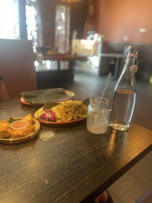 Pineapple shrimp fried rice and crab rangoons