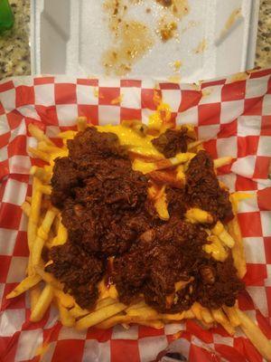Nacho cheese fries with brisket chili