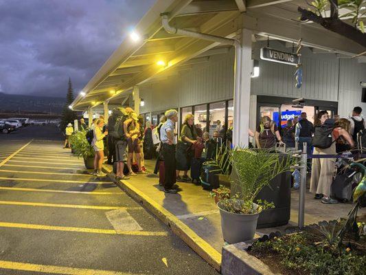 The people at the end of the line are looking at two hours before they get to the counter