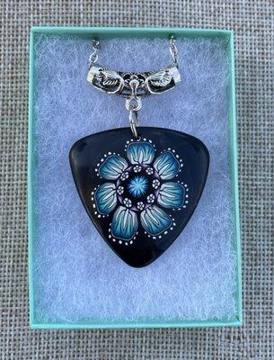 Polymer clay pendant with sterling silver bail and chain included $45