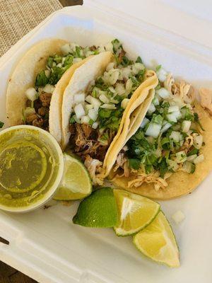 Asada, carnitas, and pollo tacos