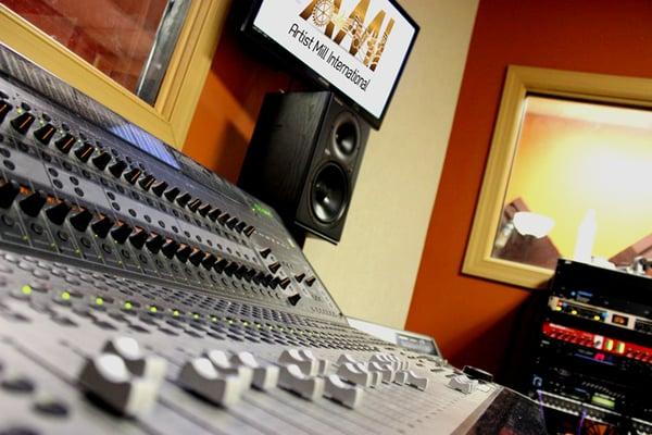 Control room at AMI, recording studio