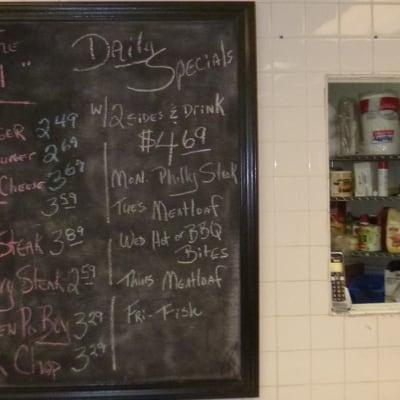 Daily blue plate special menu.