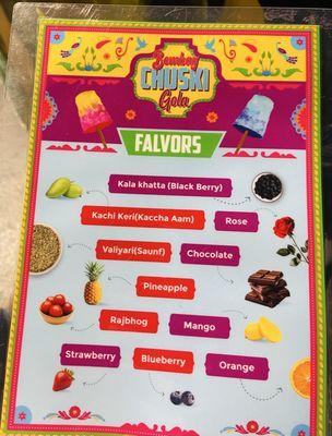 Menu side 2 showing the shaved ice flavors