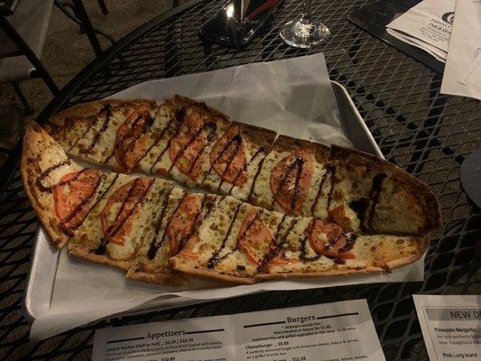 Margherita flatbread pizza.