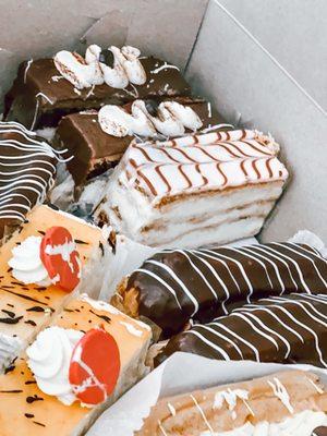 Eclair, napeleon, tiramisu cake