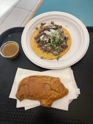 Carne asada taco and a maranitos