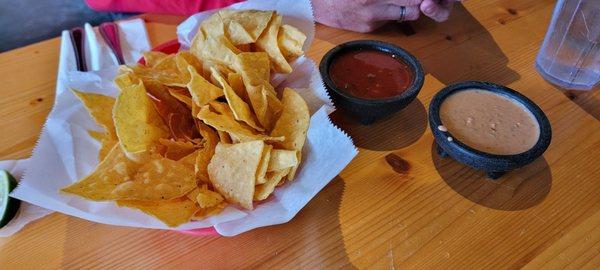 Chips, salsa and bean dip