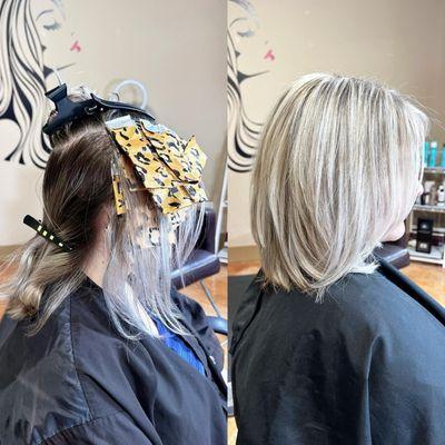 Blonding Service :
Combo of highlights and teasy lights , balayage, shadow root & toner
