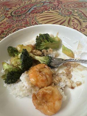 Shrimp and Broccoli with White Rice and no carrots.
