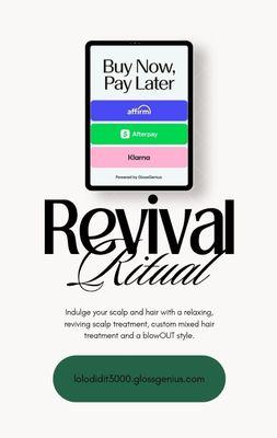 Book your Revival Ritual, if you're experiencing dull, and unmanageable hair. Your scalp and hair will thank you!