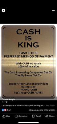 Cash is preferred but cards are accepted