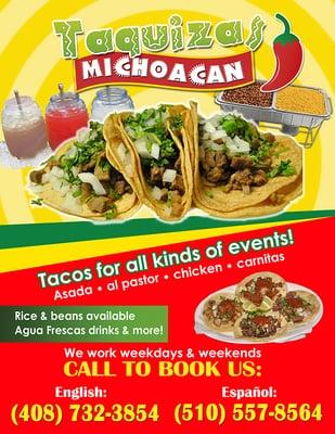 Taco Service for all kinds of Events in San Jose, Fremont, Sunnyvale, Oakland and the bay area. Call 408-732-3854