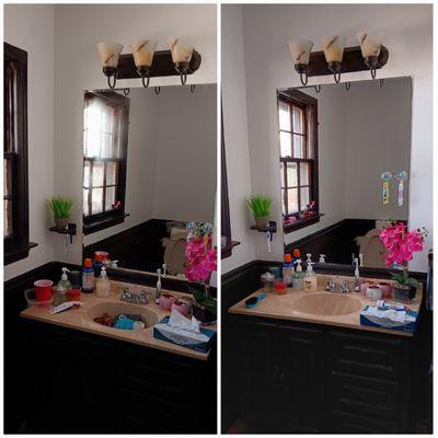 Before and after of a bathroom vanity.