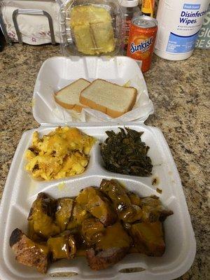 Rib Tips, Mac&Cheese, Collard Greens, Lemon Pound Cake