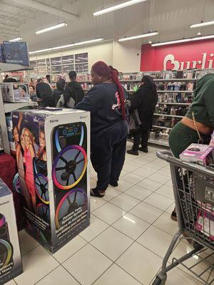 Its ALWAYS A LINE. There are 2 checkers but Ive seen at least 4 employees walking around the store.