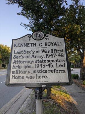 Kenneth C. Royall Historical Marker, Goldsboro
