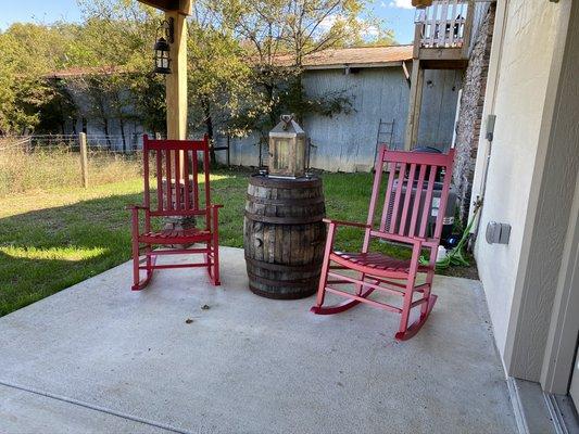New red rockers at the Dairy Barn.