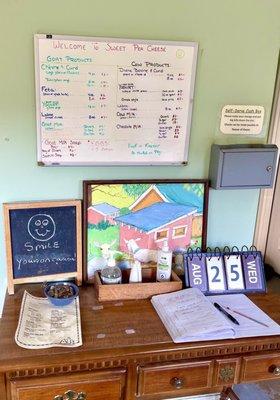 Dresser with order tracking book and honor system payment