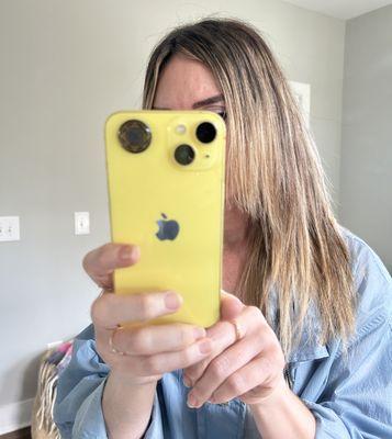 Hair after Kyliah's cut and color. No blending with the cut either.