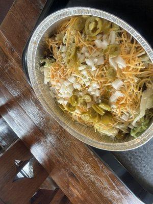 Bowl. Tell them what you want they put in on. You can also ask for items on the side. I like some items to put on each bite.