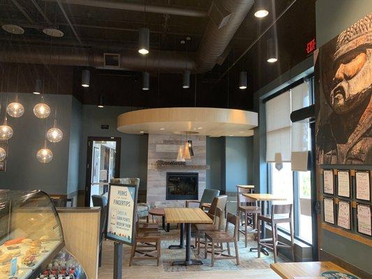 Classy ceiling lamps and fireplace