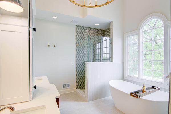 Beautiful primary bathroom remodel, part of an upper level renovation. We were thrilled to bring this client's vision to life.