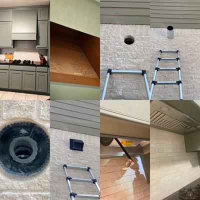 30" range hood insert mounted and ducted through brick exterior, total charge $1,500 (not including appliance)