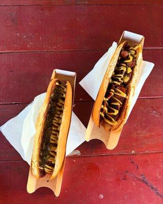 Jumbo beef dog (left) & pineapple pork (right)