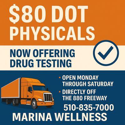 $80 DOT Physical Exam & $70 Drug Testing