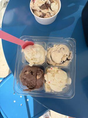 Flight of Ice Cream including Rice Krispie Cream, Parent Trap, Confetti Cake Batter, and Reverse Dough