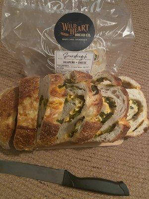 Jalapeño cheese sourdough loaf for $17 (I sliced it to show inside).