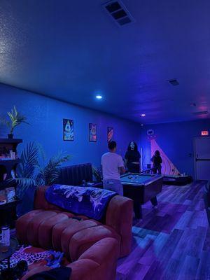 The lounge and bumper pool table
