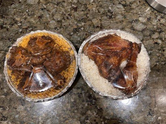 Oxtail on the left and chicken on the right