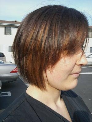 right side-jagged bob with a copper golden brown color done January 11 2012