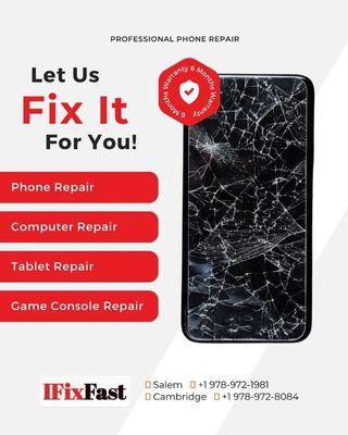 Broken phone? We'll fix it fast!
Same-day repairs with a 6-month warranty.
Visit iFixFast Salem