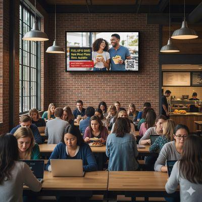 Advertising on Screens in Coffee Shops.