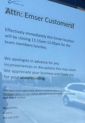 CLOSED 11:15an - 12:05pm