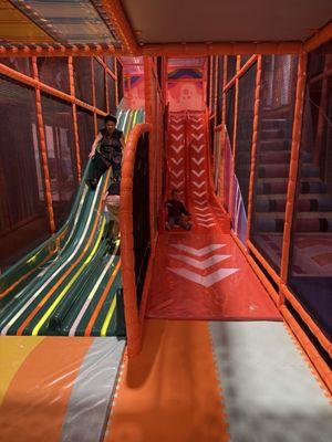Slides! Orange one was steep! My son has no fear!