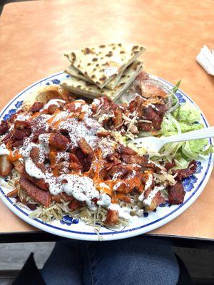 Chicken rice hummus Mediterranean salad pita bread