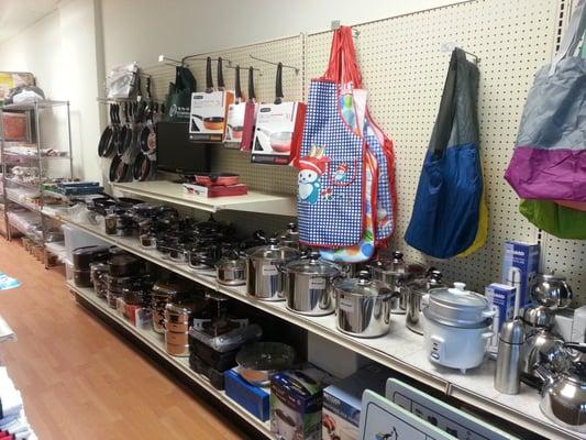 left side of the store. with all kinds of stainless steel and non-stick cookwares.