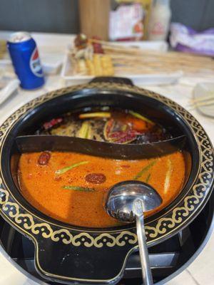 Half and Half, tomato and spicy broth