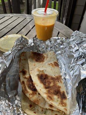 Garlic naan and mango lasi