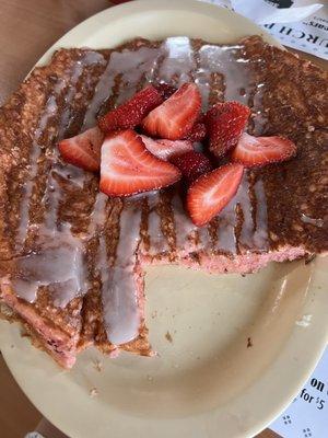 The Double Strawberry pancake!! Strawberry pancake batter with glaze and fresh strawberries!