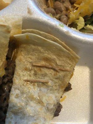 Pieces of a broken toothpick found in two rolled taquitos!!