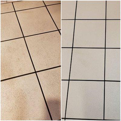 Restroom floor before and after sani-scrub.