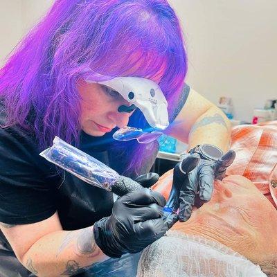 Heather - Be You Cosmetic Tattoo LLC. Working on Connie's first powder brow appointment.